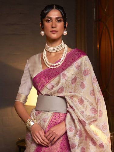 Cream Traditional Woven Kanjivaram Silk Blend Saree – Elegant & Versatile for All Occasions ClothsVilla