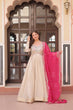 Load image into Gallery viewer, Cream Trending Cosmos Jacquard Gown with Bandhani Cut-Work Dupatta  Pearl Beads Embroidery Full-Stitched Elegance Clothsvilla