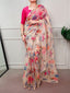 Cream Trendy Floral Ethnic Saree ClothsVilla