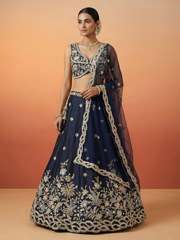 Tissue Beads with Embroidered Lehenga Choli with Dupatta Clothsvilla