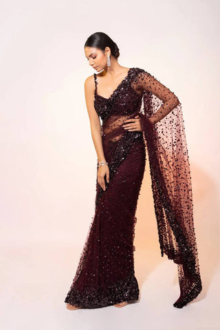 Dark Brown Glamorous Net Saree with Hologram Sequin Work – Shine & Slay ClothsVilla