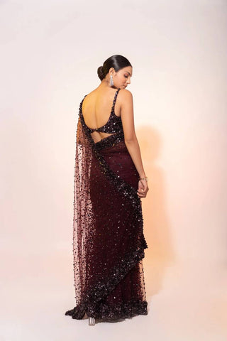Dark Brown Glamorous Net Saree with Hologram Sequin Work – Shine & Slay ClothsVilla
