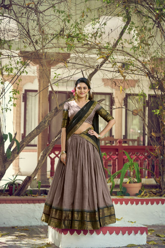 Dark Brown Kalamkari Print Lehenga Set Clothsvilla