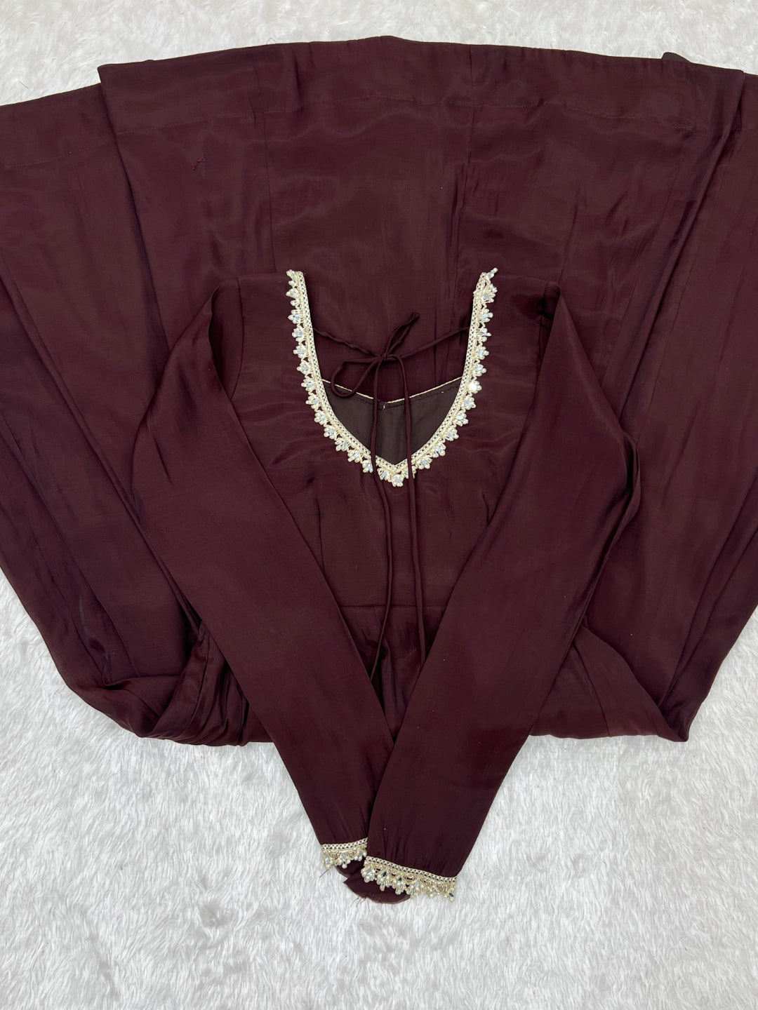 Dark Brown Pure Mal Chanderi Anarkali Gown ClothsVilla
