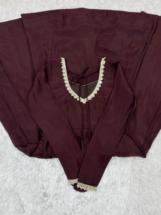 Dark Brown Pure Mal Chanderi Anarkali Gown ClothsVilla