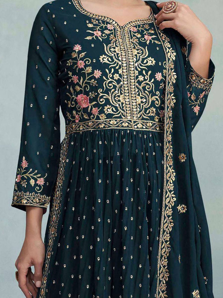 Dark Green Color Georgette Fabric Alluring Function Wear Palazzo Suit