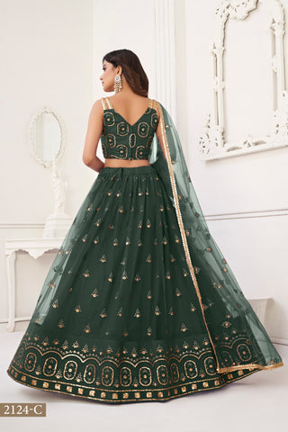 Dark Green Elegant Butterfly Net Lehenga with Tone-to-Tone Embroidery