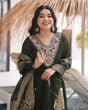 Load image into Gallery viewer, Dark Green Elegant Roman Silk Embroidered Suit Set with Jacquard Dupatta – Zari, Sequence &amp; Coding Work ClothsVilla