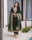 Dark Green Elegant Roman Silk Embroidered Suit Set with Jacquard Dupatta – Zari, Sequence & Coding Work ClothsVilla