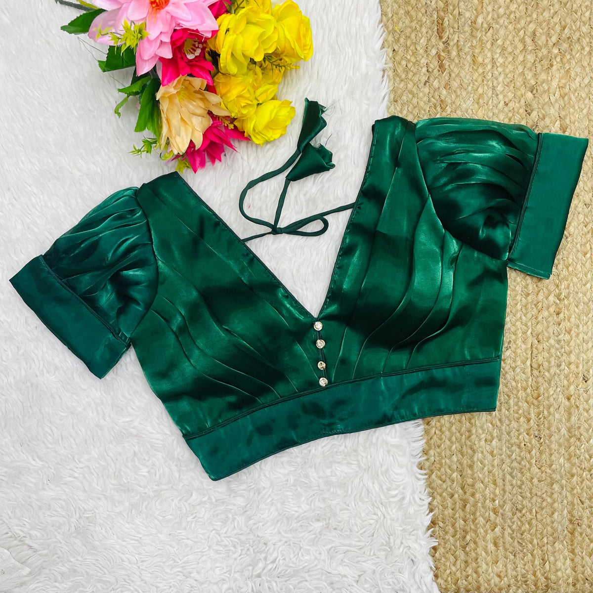 Dark Green Glamorous Ruffled Metallic Jimmy Choo Blouse ClothsVilla Main image