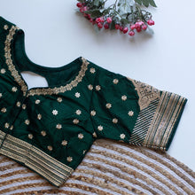 Load image into Gallery viewer, Dark Green Golden Embroidered Blouse with Sequins – Caterpillar Silk Elegance ClothsVilla