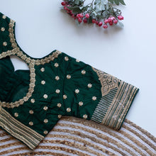 Load image into Gallery viewer, Dark Green Golden Embroidered Blouse with Sequins – Caterpillar Silk Elegance ClothsVilla