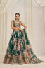 Dark Green Printed Organza Semi-Stitch Lehenga Choli with Zari, Dori, and Sequins Work ClothsVilla