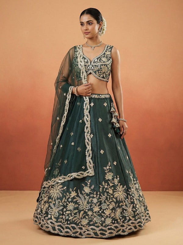 Tissue Beads with Embroidered Lehenga Choli with Dupatta Clothsvilla