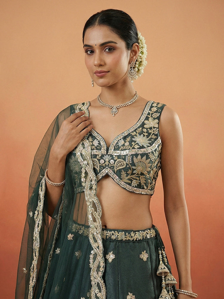Tissue Beads with Embroidered Lehenga Choli with Dupatta Clothsvilla