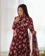 Load image into Gallery viewer, Dark Maroon High-End Laheriya Print Anarkali Set – Pure Fox Georgette Floral Print with Dupatta &amp; Pants – Ready-to-Wear for Summer Weddings