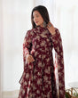 Load image into Gallery viewer, Dark Maroon High-End Laheriya Print Anarkali Set – Pure Fox Georgette Floral Print with Dupatta &amp; Pants – Ready-to-Wear for Summer Weddings