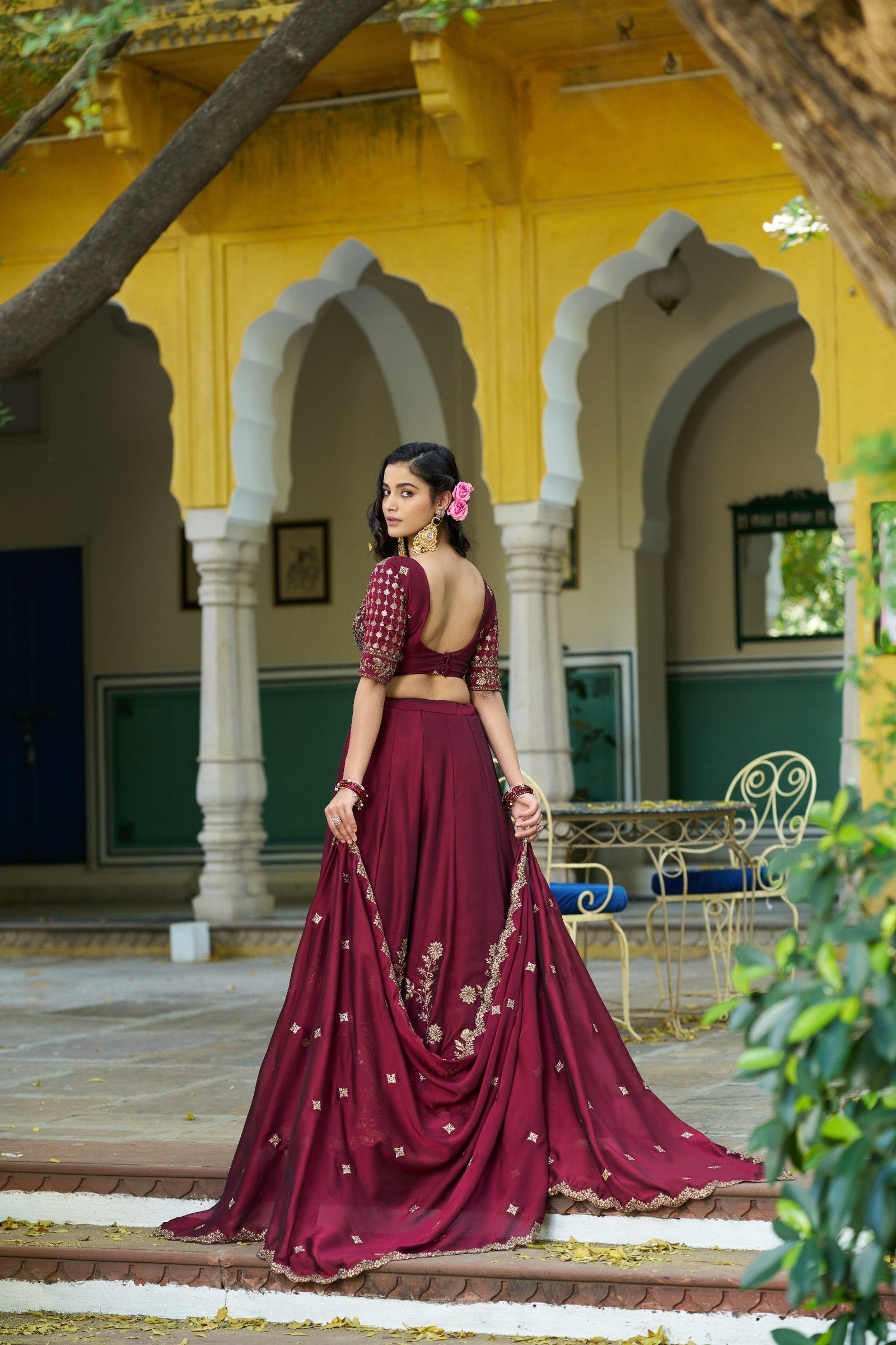 Dark Maroon Silk Festive Lehenga Choli ClothsVilla