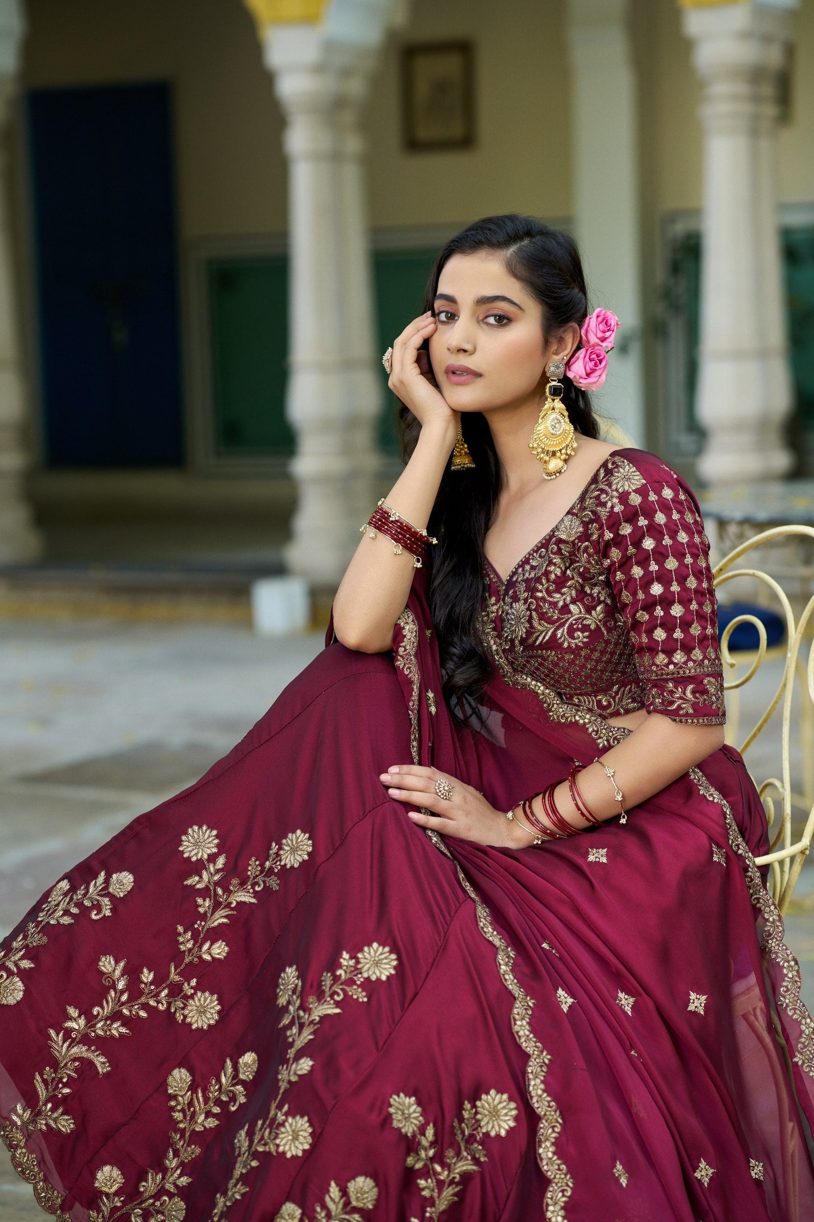 Dark Maroon Silk Festive Lehenga Choli ClothsVilla