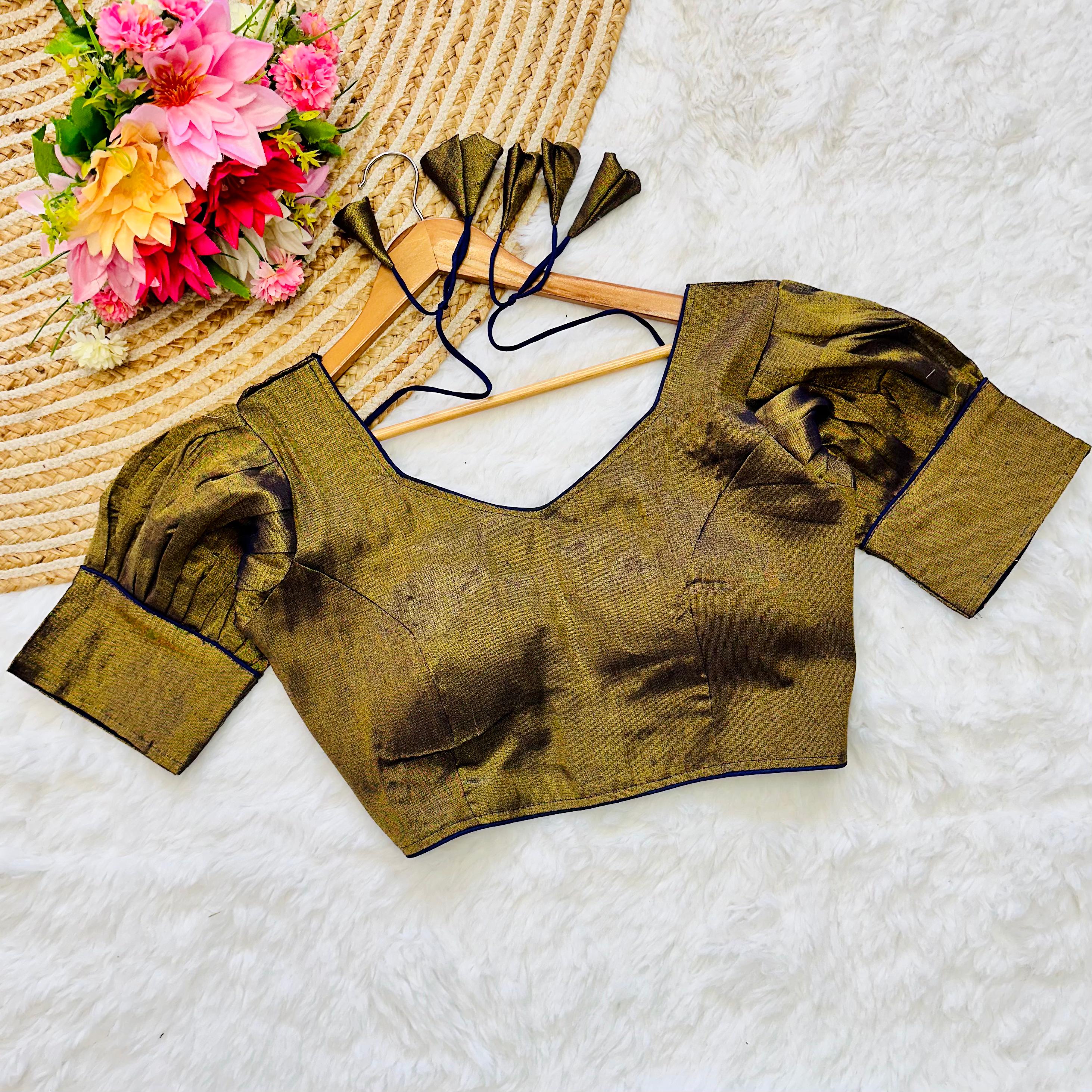 Dark Mehndi Green Jari Weaving Blouse in Jari Kobra Fabric ClothsVilla Main image