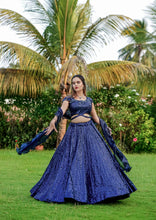 Load image into Gallery viewer, Dark Navy Blue Cinderella Sequence Full Stitched Georgette Lehenga Choli With Men Kurta Combo ClothsVilla