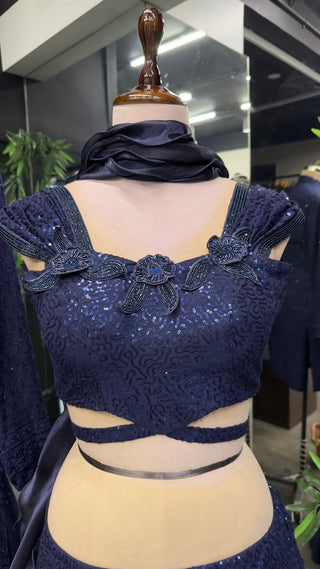 Dark Navy Blue Cinderella Sequence Lehenga Set - Full Stitched Georgette Ensemble ClothsVilla