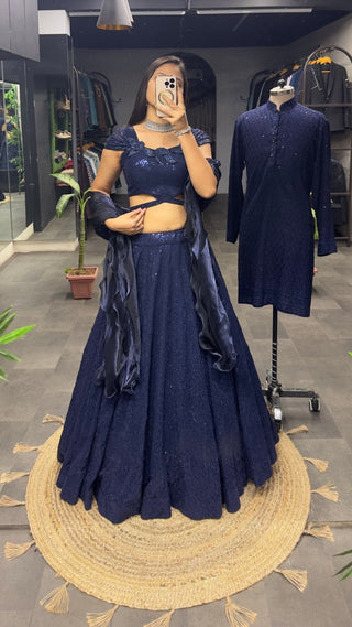 Dark Navy Blue Cinderella Sequence Lehenga Set - Full Stitched Georgette Ensemble ClothsVilla
