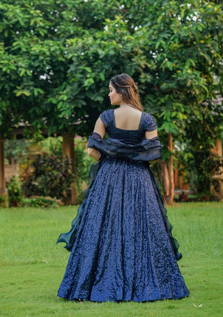 Dark Navy Blue Cinderella Sequence Lehenga Set - Full Stitched Georgette Ensemble ClothsVilla