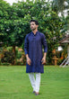Load image into Gallery viewer, Dark Navy Blue Men's Kurta Set | Heavy Rayon Fabric | Embroidered Sequences | Sizes M &amp; XL ClothsVilla