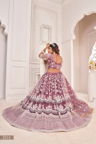 Dark Onion Butterfly Net Lehenga with White Thread, Zari & Sequin Embroidery Clothsvilla