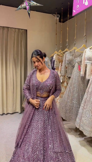 Dark Onion Sequins & Resham Dori Work Lehenga ClothsVilla