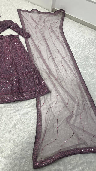 Dark Onion Sequins & Resham Dori Work Lehenga ClothsVilla