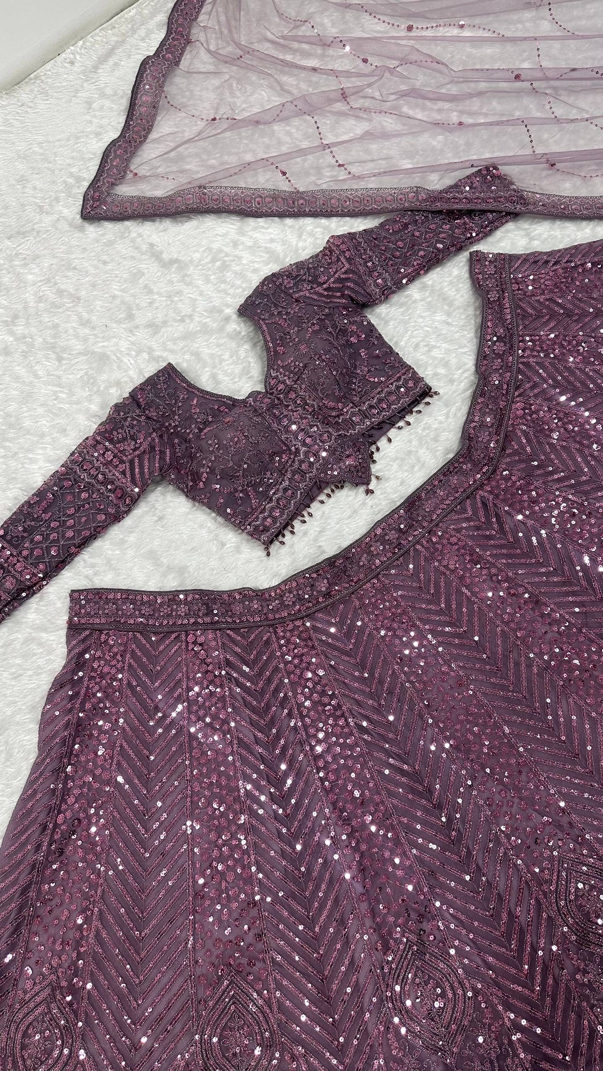 Dark Onion Sequins & Resham Dori Work Lehenga ClothsVilla