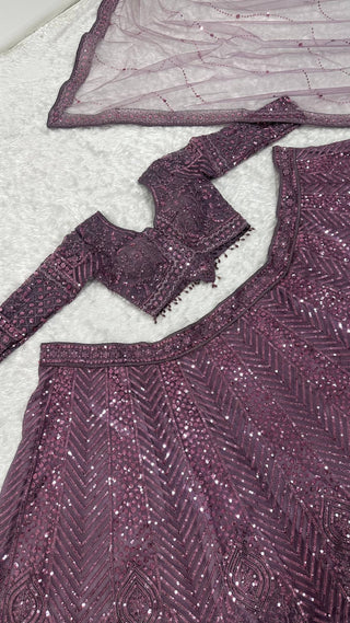 Dark Onion Sequins & Resham Dori Work Lehenga ClothsVilla