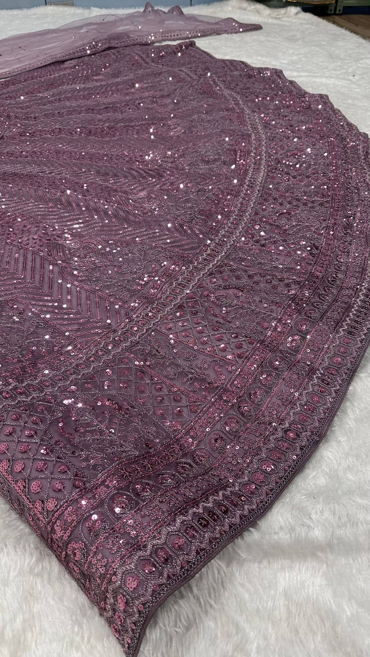 Dark Onion Sequins & Resham Dori Work Lehenga ClothsVilla
