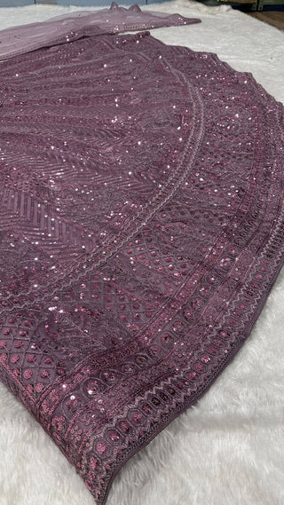 Dark Onion Sequins & Resham Dori Work Lehenga ClothsVilla