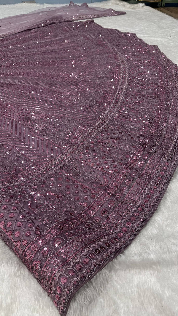Dark Onion Sequins & Resham Dori Work Lehenga ClothsVilla