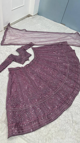 Dark Onion Sequins & Resham Dori Work Lehenga ClothsVilla