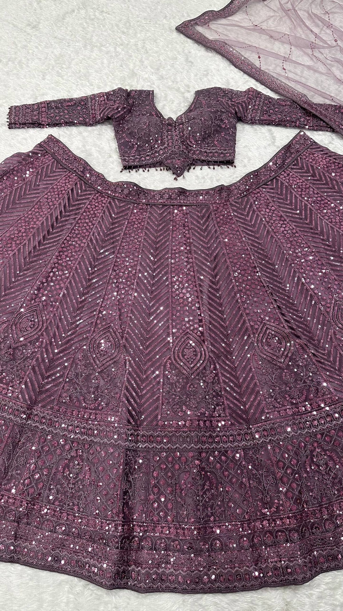 Dark Onion Sequins & Resham Dori Work Lehenga ClothsVilla