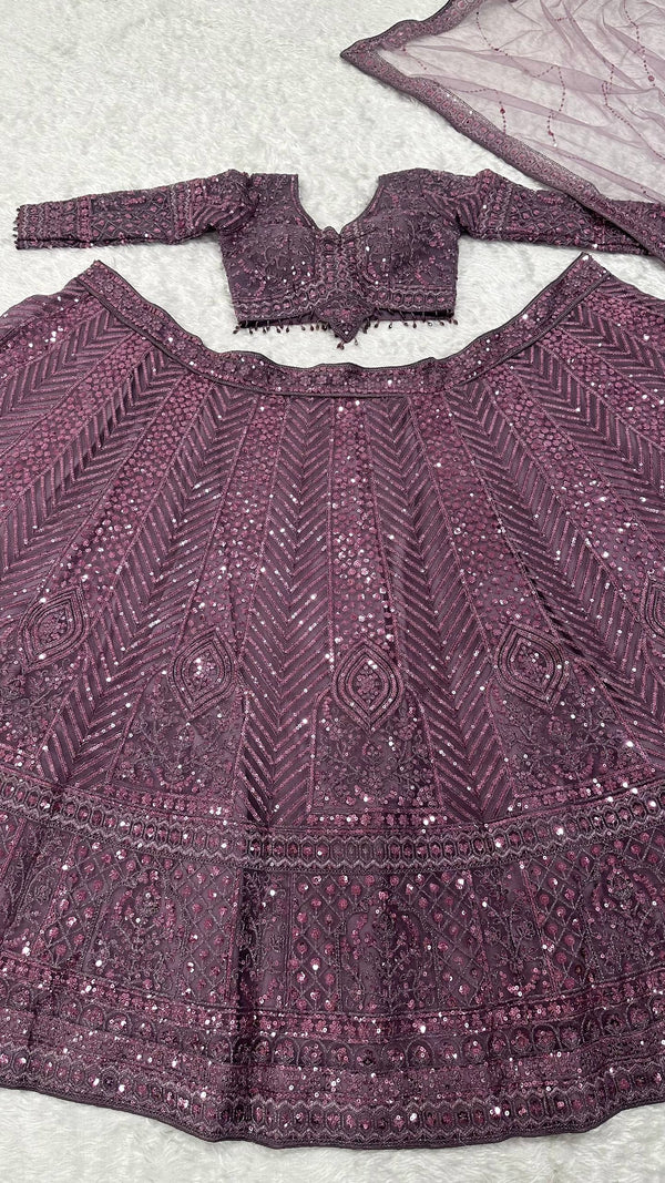 Dark Onion Sequins & Resham Dori Work Lehenga ClothsVilla