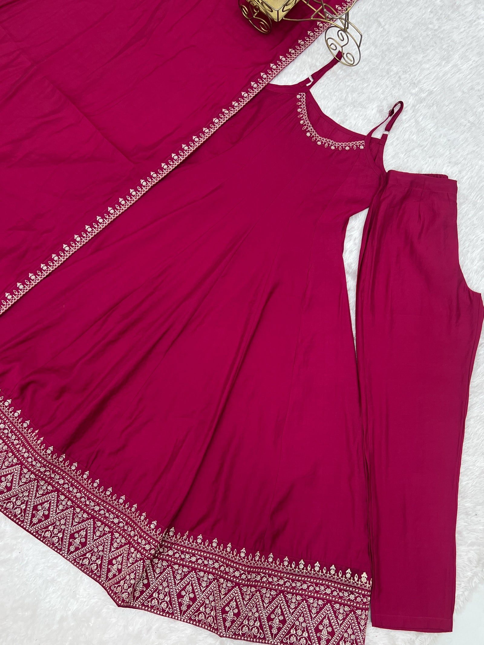 Dark Pink Chanderi Anarkali Gown ClothsVilla