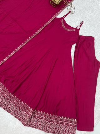Dark Pink Chanderi Anarkali Gown ClothsVilla