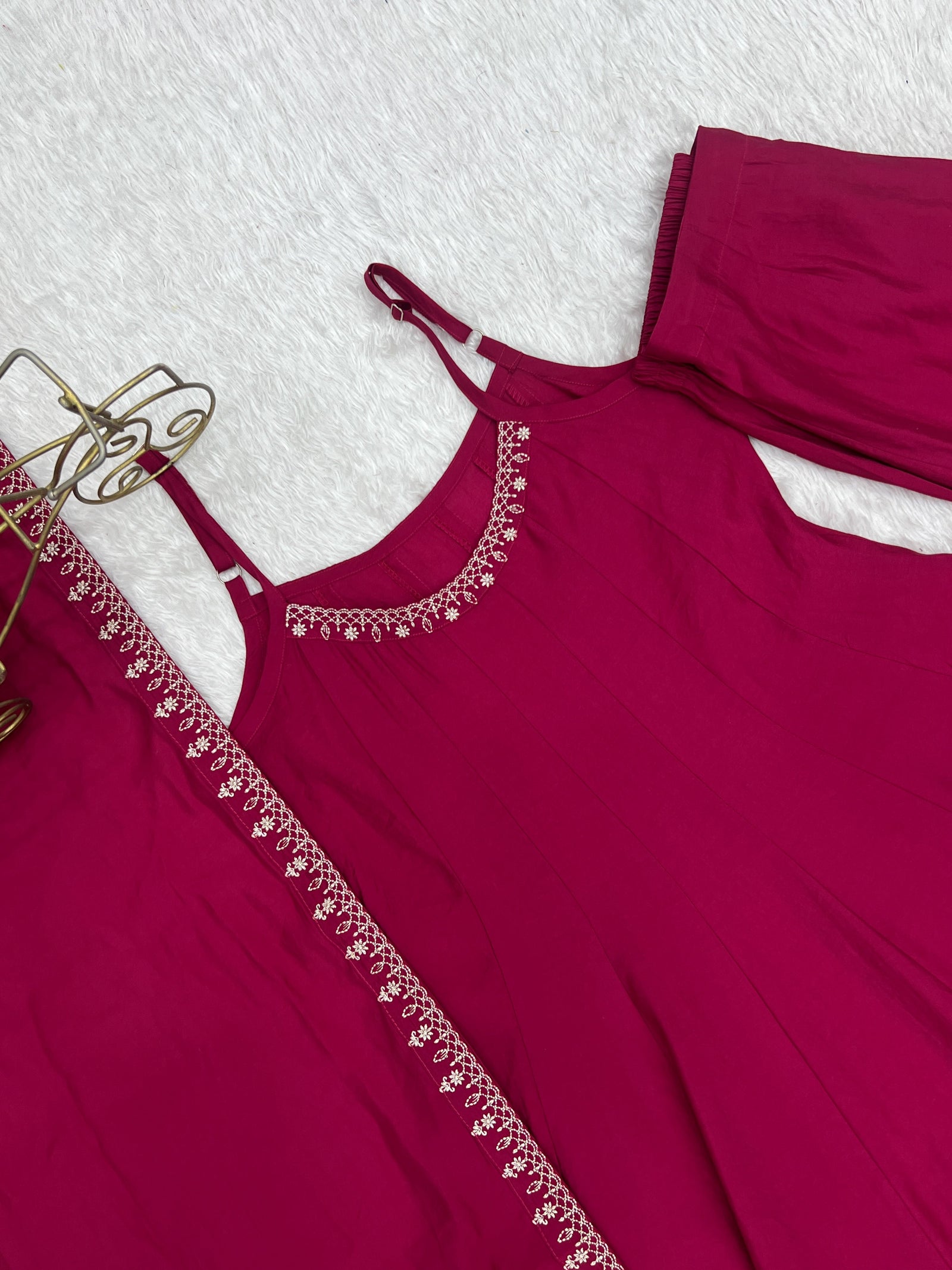 Dark Pink Chanderi Anarkali Gown ClothsVilla