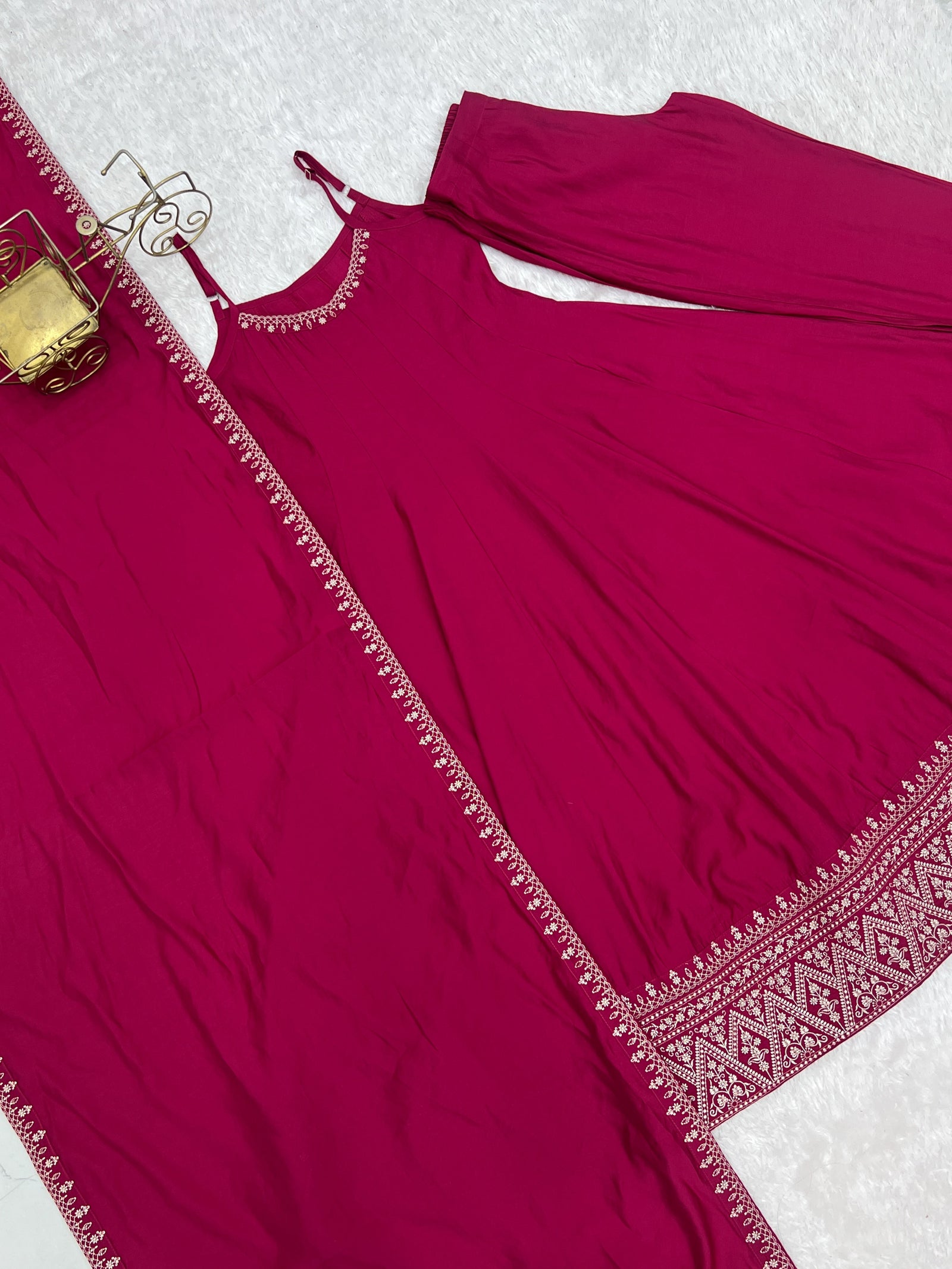 Dark Pink Chanderi Anarkali Gown ClothsVilla