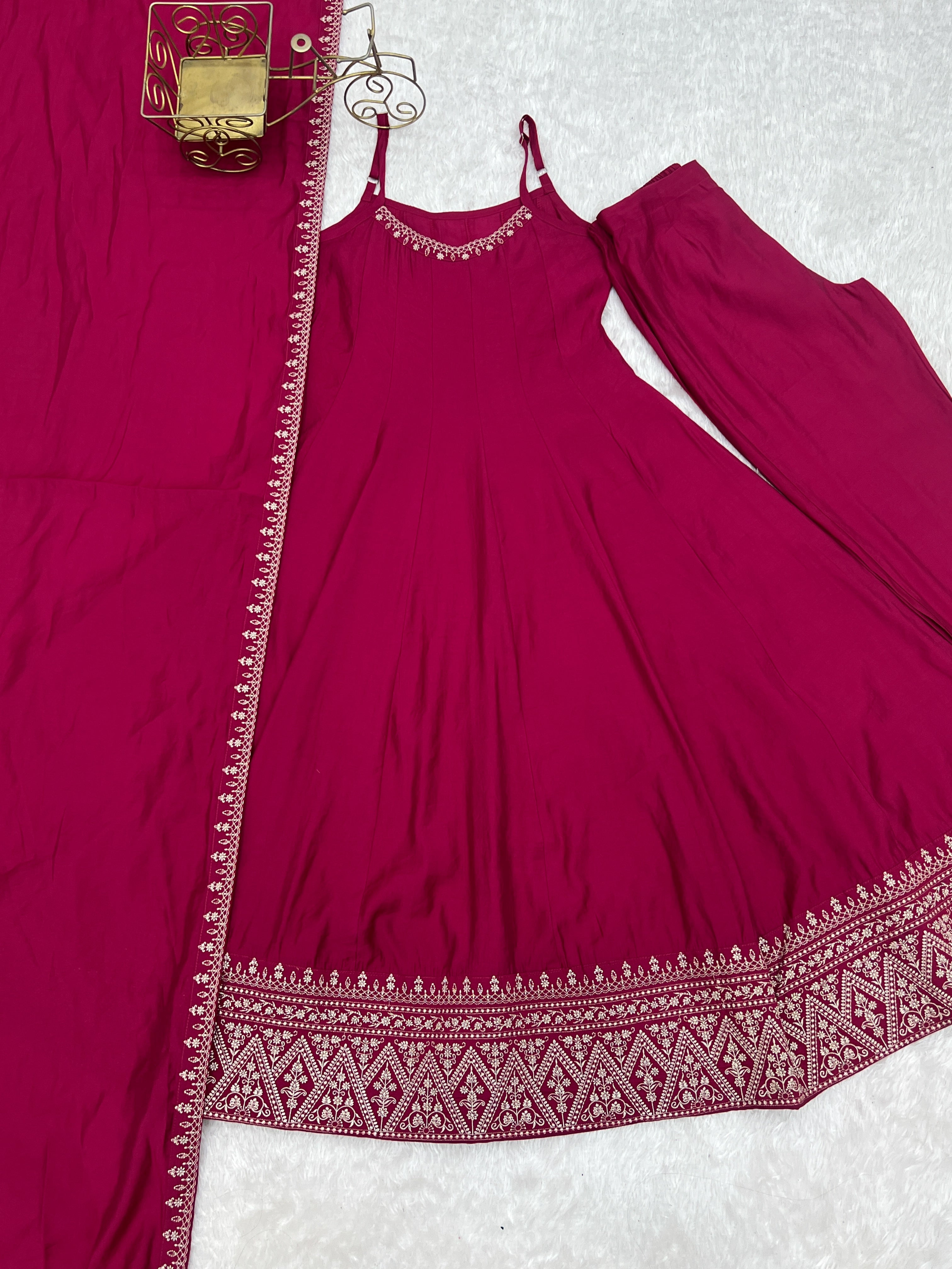Dark Pink Chanderi Anarkali Gown ClothsVilla