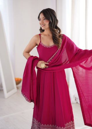 Dark Pink Chanderi Anarkali Gown ClothsVilla