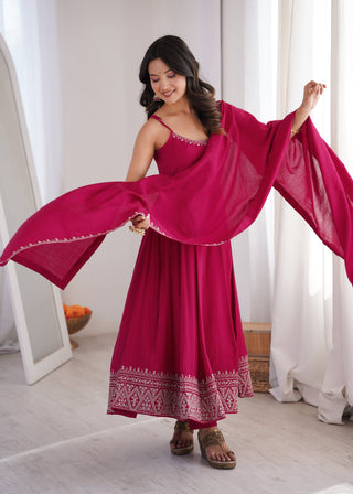 Dark Pink Chanderi Anarkali Gown ClothsVilla