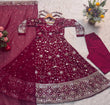 Load image into Gallery viewer, Dark Pink Designer Faux Blooming Anarkali Suit with Heavy 9mm Sequins &amp; Thread Embroidery – Full Set with Pants &amp; Dupatta ClothsVilla