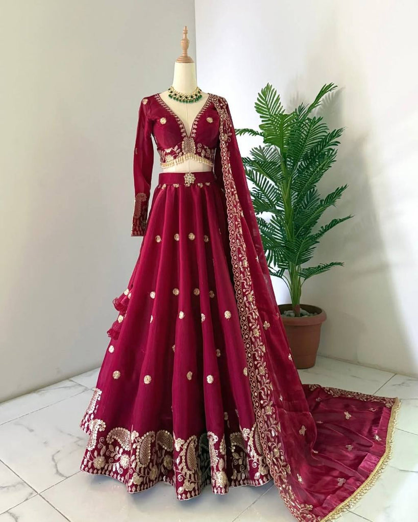 Dark Pink Designer Jimi Choo Lehenga Choli Set with Heavy 3mm & 9mm Sequin Embroidery – With Dupatta ClothsVilla
