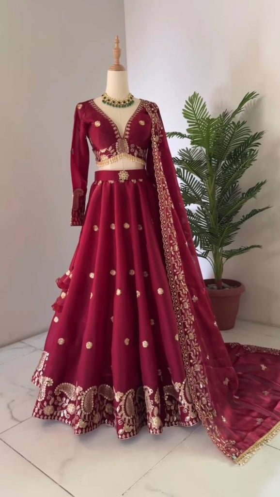 Dark Pink Designer Jimi Choo Lehenga Choli Set with Heavy 3mm & 9mm Sequin Embroidery – With Dupatta ClothsVilla